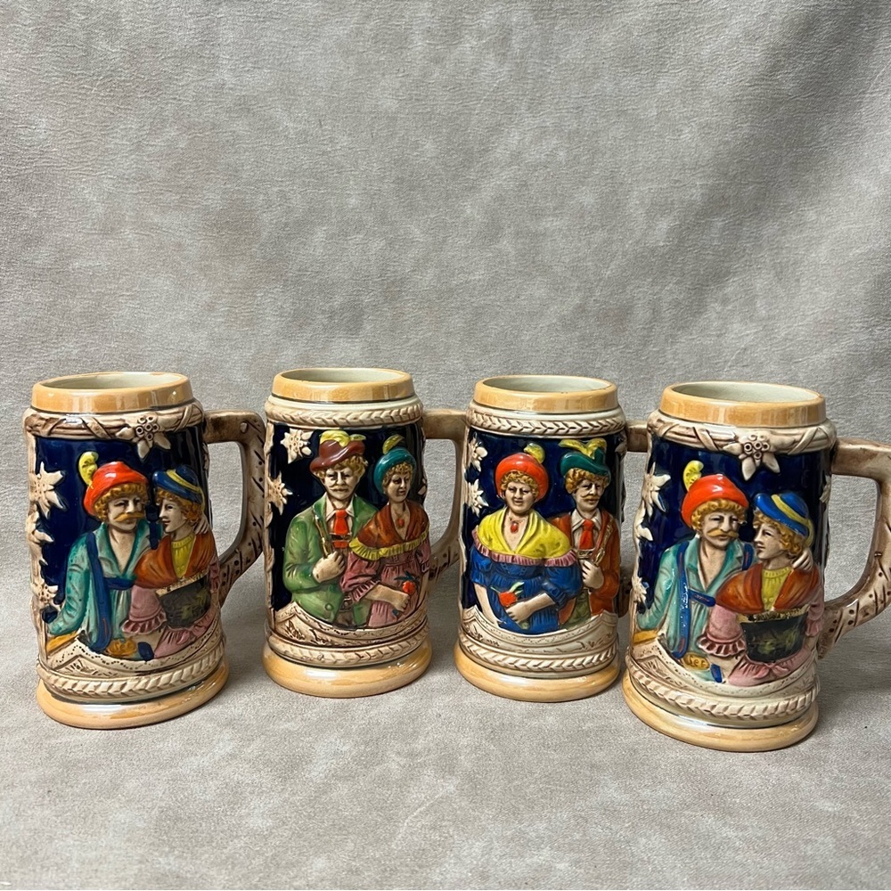 Set of 4 KMP Original Arnart Creation Ceramic Beer Stein Mug Germany Castle